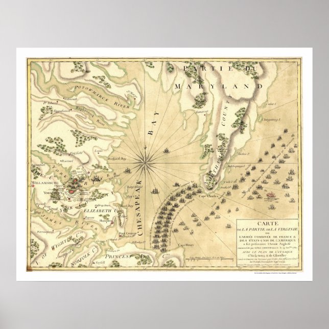 Poster Cerco do Mapa Yorktown 1781 (Frente)