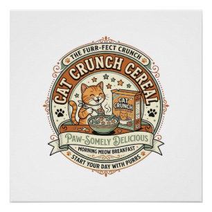 Póster Cereal Cat Crunch Caixa de Cereal de Café da Manhã