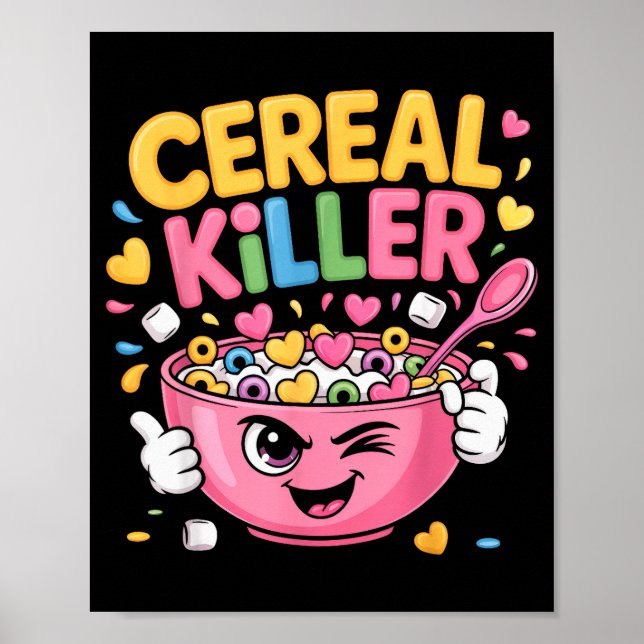 Poster Cereal Killer Cartoon Bowl Funny Breakfast  (Frente)