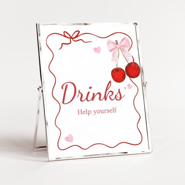 Poster Cereja em Bebidas de Chá de fraldas de Arco Rosa S (Cherry on Top Baby Shower Drinks Sign)