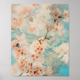 Poster cereja florada flores aquosa pintura aquosa