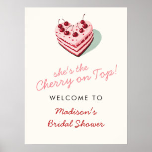 Poster Cereja no Chá de panela de Bolo de Coração Rosa Su