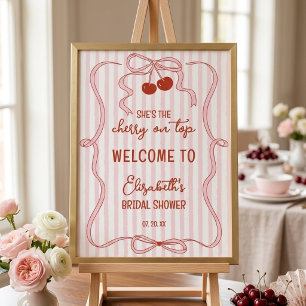 Poster Cereja no Topo Laço Rosa Listras Clássicas Bem-vin