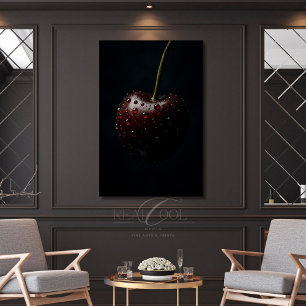 Poster Cereja Vermelho Escuro com Gotículas de Orvalho no