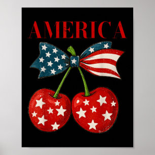 Poster Cerejas América Coquete Laço Cereja 4 de Julho EUA