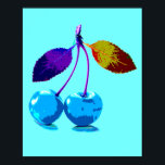 Poster Cerejas azuis-claras vibrantes<br><div class="desc">Cerejas de cor azul-clara vibrantes no estilo de pop.</div>