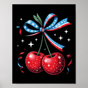 Poster Cerejas de 4 de Julho Laço Coquete Patriótico Cere