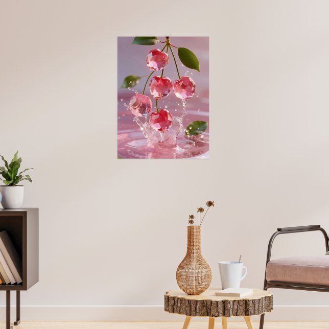 Poster Cerejas de Gemstone Surreal com Splash Rosa (Sala de Estar 3)