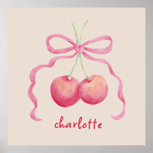 Poster Cerejas e arco arte personalizada infantil (Frente)