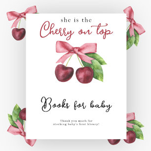 Poster Cerejas laço baby shower Livros para bebê