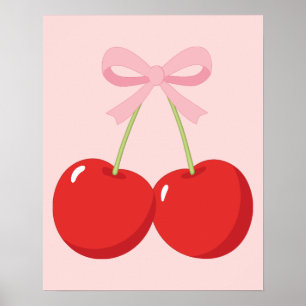 Poster Cerejas Vermelhas com Arco Rosa Coquette Chic