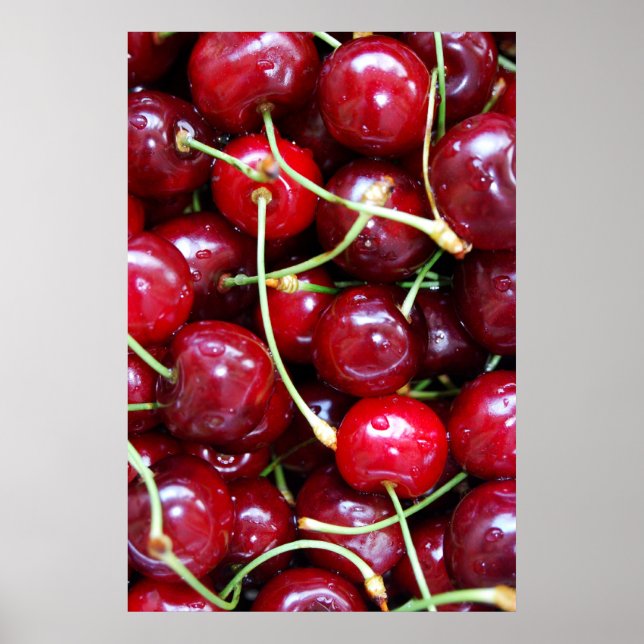 Póster Cerejas vermelhas fruta comida fresca close-up (Frente)