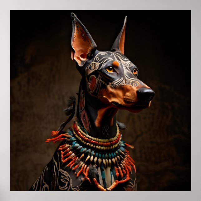 Poster Ceremonial Dobermann Pinscher em um Traje de Guerr (Frente)