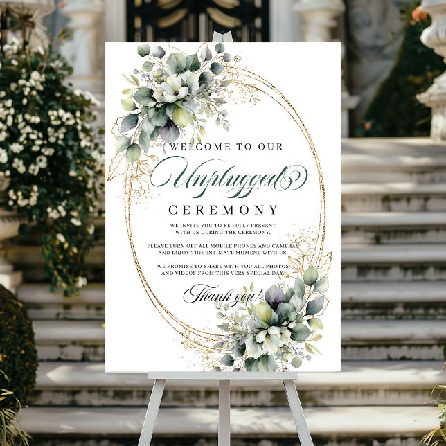 Poster Cerimônia de Casamento Botânico em Aquarela Descon (Watercolor Botanical Unplugged Ceremony Wedding Poster)
