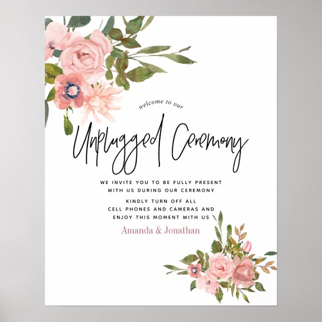Poster Cerimônia de casamento com aquarela floral sem dis (Frente)
