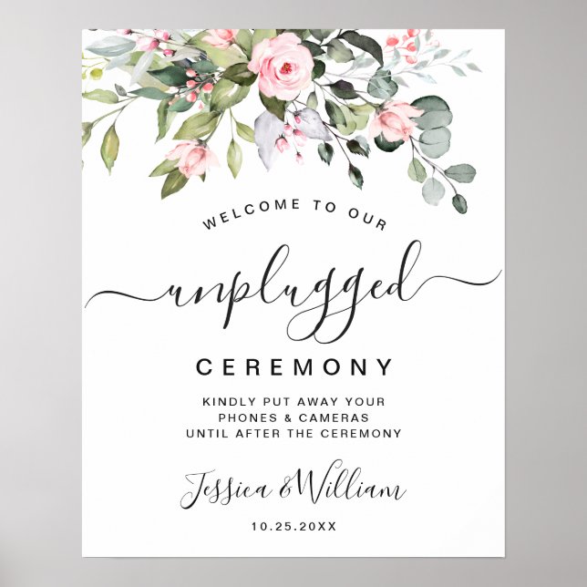 Poster Cerimônia de Casamento Desconectada Elegante Eucal (Frente)