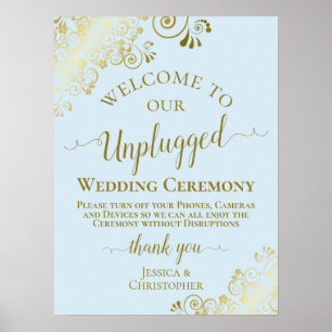 Poster Cerimônia de casamento Dourada e azul pálido