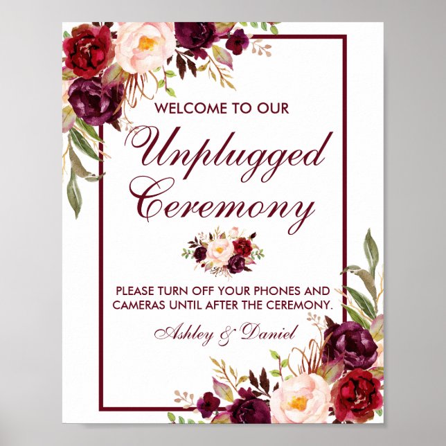 Poster Cerimônia de Casamento Floral da Borgonha Desconec (Frente)