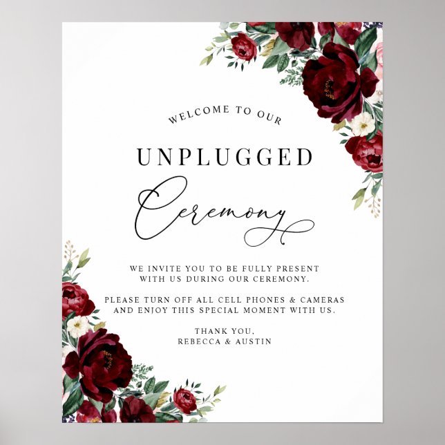 Poster Cerimônia de Casamento Floral de Queda Vermelha Rú (Frente)