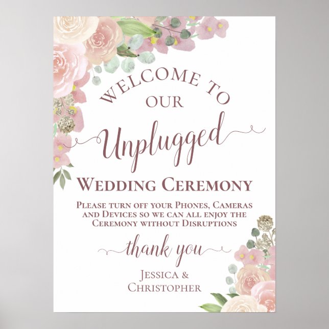 Poster Cerimônia de Casamento Floral Desplugado bonito Ro (Frente)