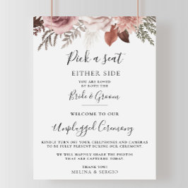 Poster Cerimônia de Casamento Floral Dourada da Rosa rust