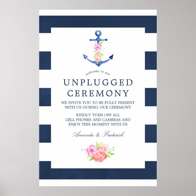 Poster Cerimônia de Casamento Náutico de Cores Aquáticas  (Frente)
