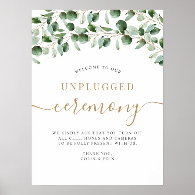 Poster Cerimônia de Casamento sem Ligas Eucalyptus Greene (Frente)