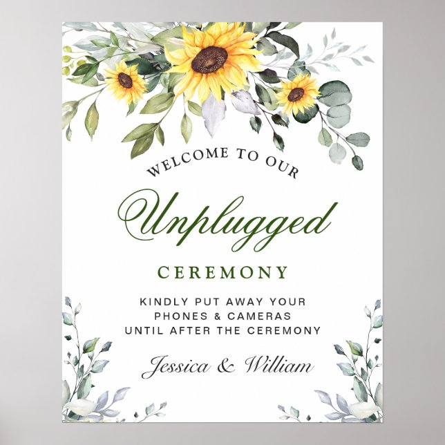 Poster Cerimônia de Casamento Sunflowers Eucalyptus Unplu (Frente)