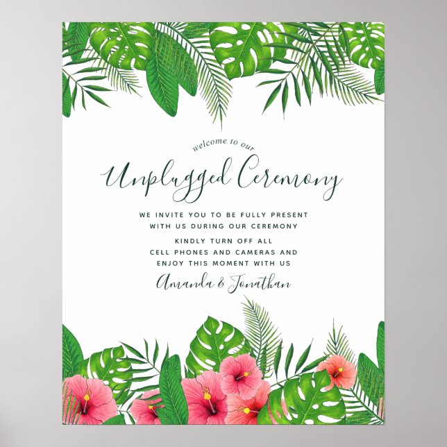 Póster Cerimônia de Casamento Tropical com Aquarela sem D (Frente)