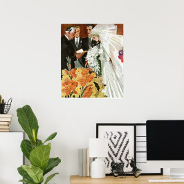 Póster Cerimônia de casamento vintage com noiva e noiva