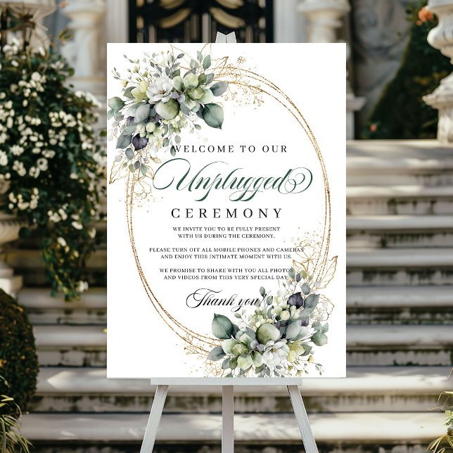 Poster Cerimônia Desconectada Verde Sage Aquarela Casamen (Watercolor Sage Green Unplugged Ceremony Wedding Poster)