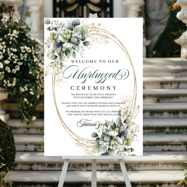 Poster Cerimônia Desconectada Verde Sage Aquarela Casamen (Watercolor Sage Green Unplugged Ceremony Wedding Poster)