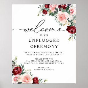 Poster Cerimônia Desplugada de Casamento Burgundy Elegant