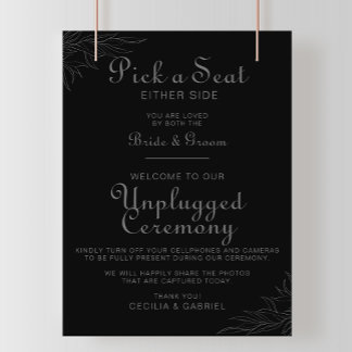 Poster Cerimônia Desplugada de Casamento Preto Retro Boho