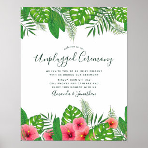 Póster Cerimônia Desplugada de Casamento tropical aquoso