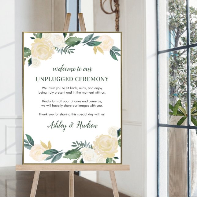 Poster Cerimônia Dourada Verde Floral Desplugada (Criador carregado)