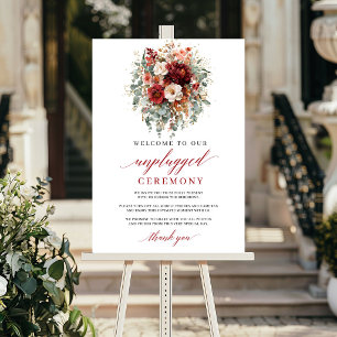 Poster Cerimônia Romântica de Outono Marsala Floral Sem F