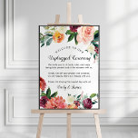 Poster Cerimônia Rústica Burgundy Fall Floral Unplugada<br><div class="desc">O Elegante sinal de poster de casamento convida os hóspedes a serem desconectados para a cerimônia. Design apresenta um verão rústico e cai no design de corda d'água floral com belos rosas, dahlias, flores de pénia, e verde, em uma linda paleta de outono de vermelho-lenhoso, amarelo-ouro, laranja-pêssego, rosa-pincel e tons...</div>