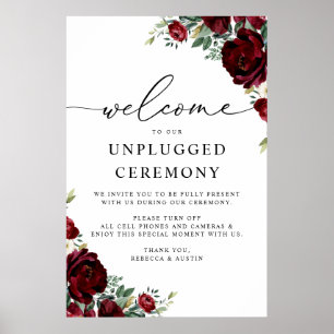 Poster Cerimônia Rústica de Casamento Floral Vermelho Des