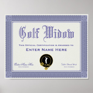 Poster Certificação da viúva de golfe engraçada