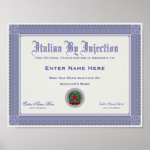 Póster Certificação do italiano por injecção engraça