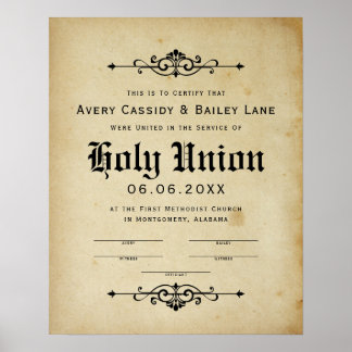 Poster Certificado Antiquado de Casamento "Santo Matrimôn