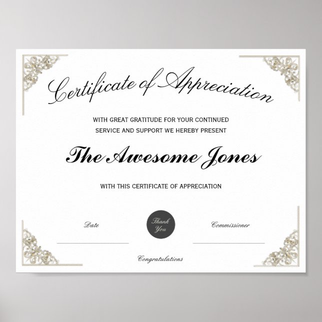 Poster Certificado Branco de Apreciação com Logotipo Pers (Frente)