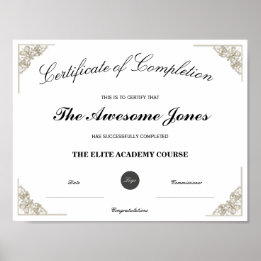 Poster Certificado Branco de Conclusão com Logotipo Perso
