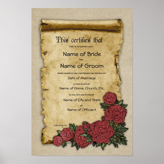 Póster Certificado Casamento-União-(Enfeite de Lembrança) (Frente)