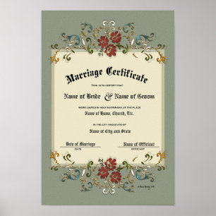 Póster Certificado Casamento-União-(Enfeite de Lembrança)