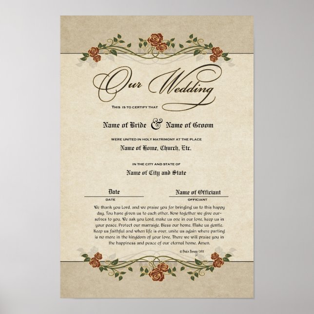 Poster Certificado Casamento-União-(Enfeite de Lembrança) (Frente)