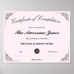 Poster Certificado Cor-de-Rosa de Conclusão com Logotipo