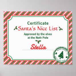 Poster Certificado da Lista dos Bons do Papai Noel Cana d