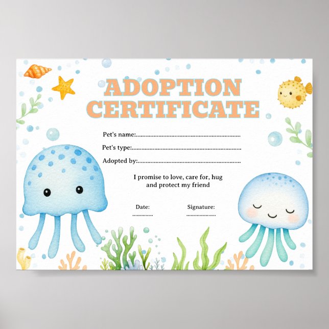 Poster Certificado de adoção de animal de estimação de ág (Frente)